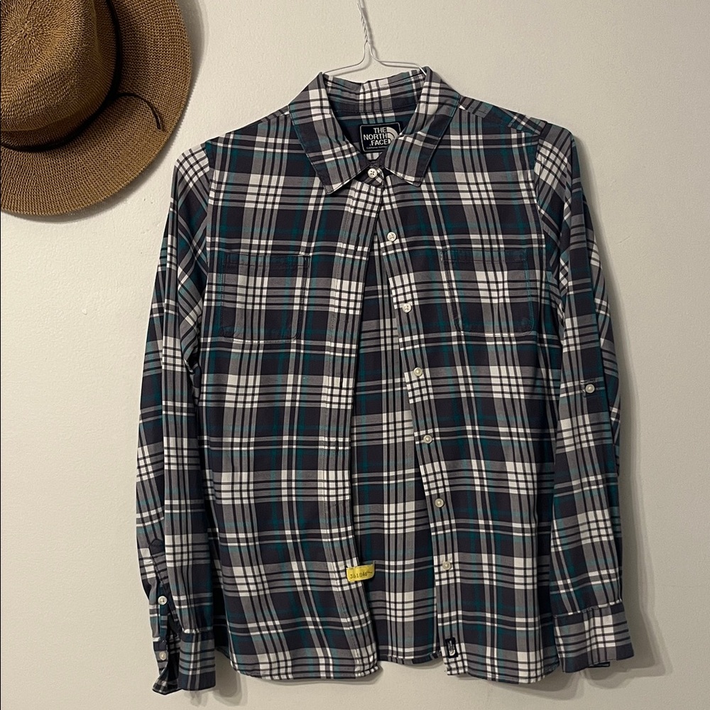 The North Face Plaid Button-Down Shirt - Teal, Black & White